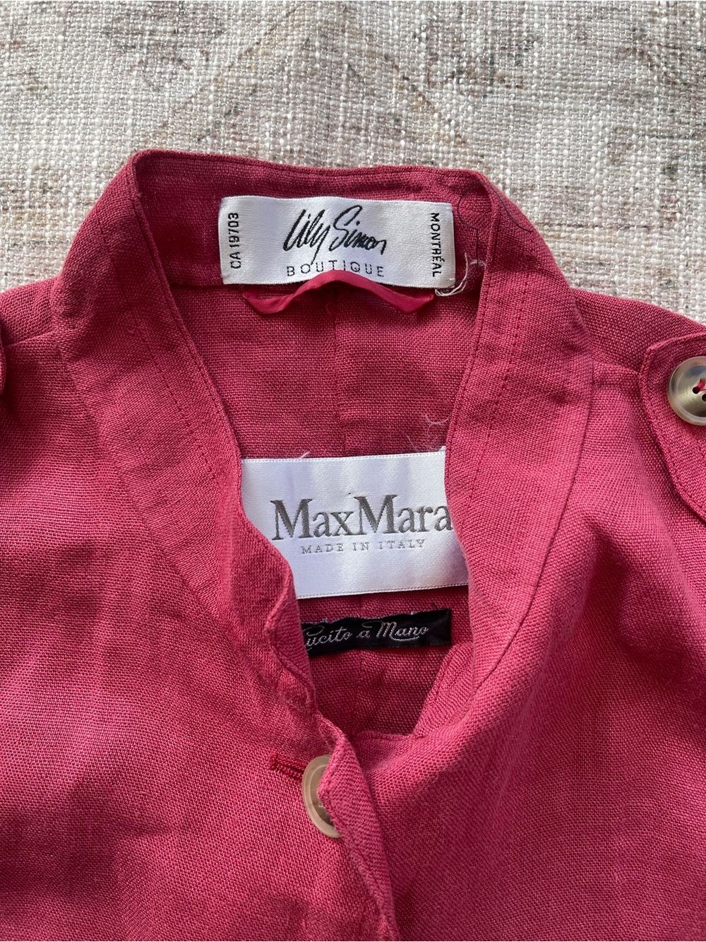MaxMara Deep Pink Hand Sown Button-Front Linen Blazer - Picture 3 of 12